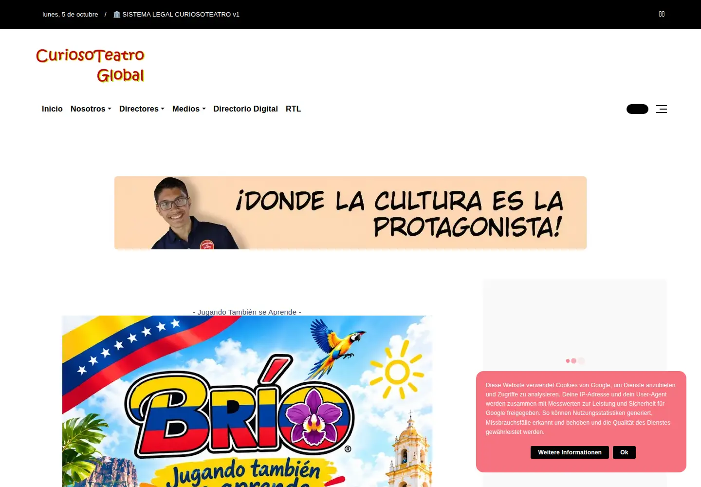 Captured homepage of curiosoteatro.com in the current scan