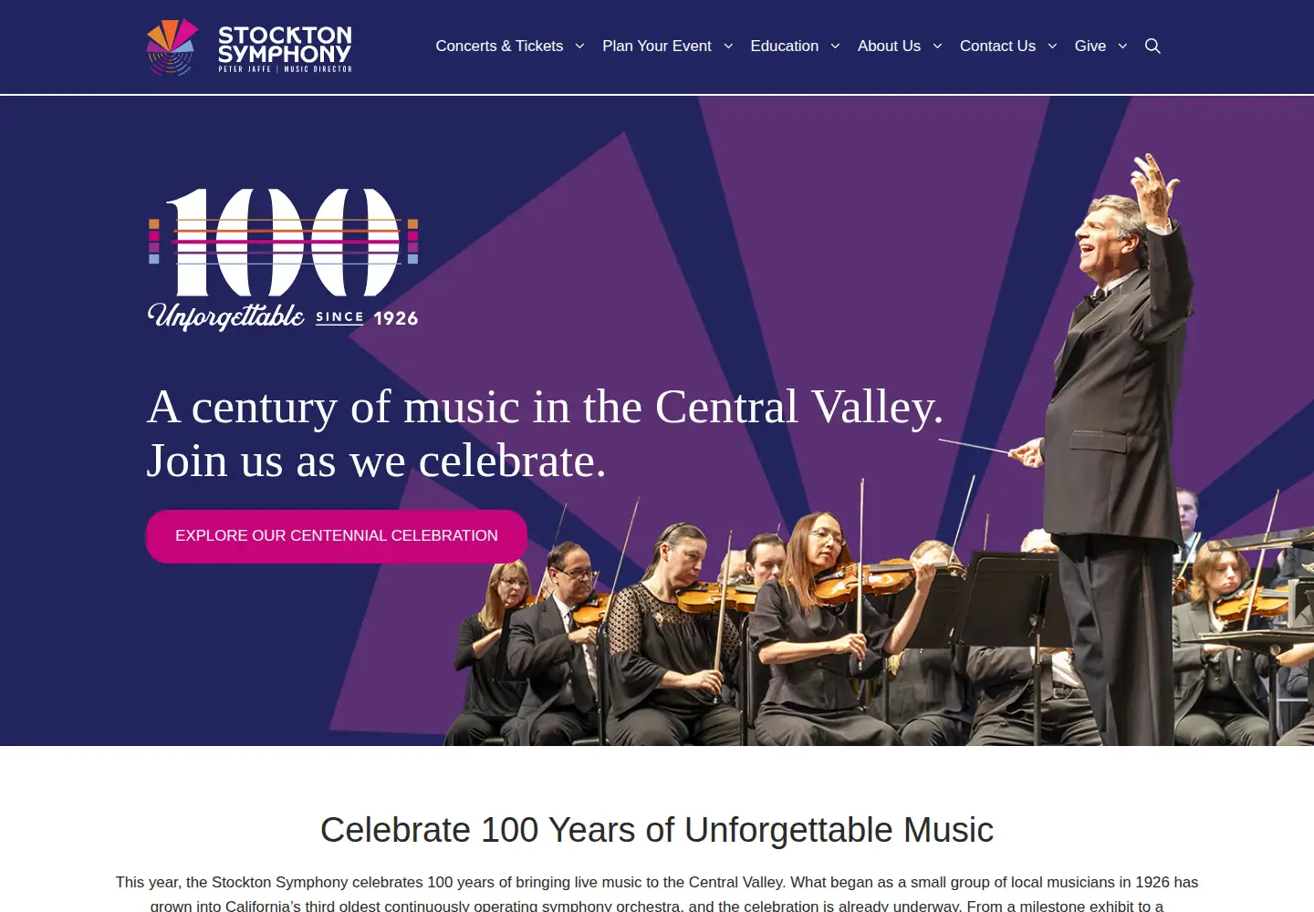 Captured homepage of stocktonsymphony.org in the current scan