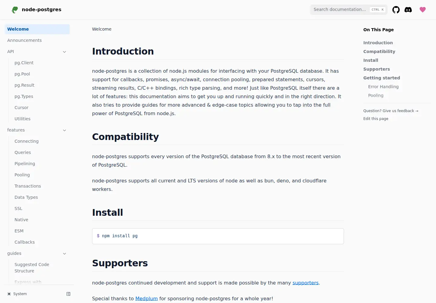 Screenshot of node-postgres.com