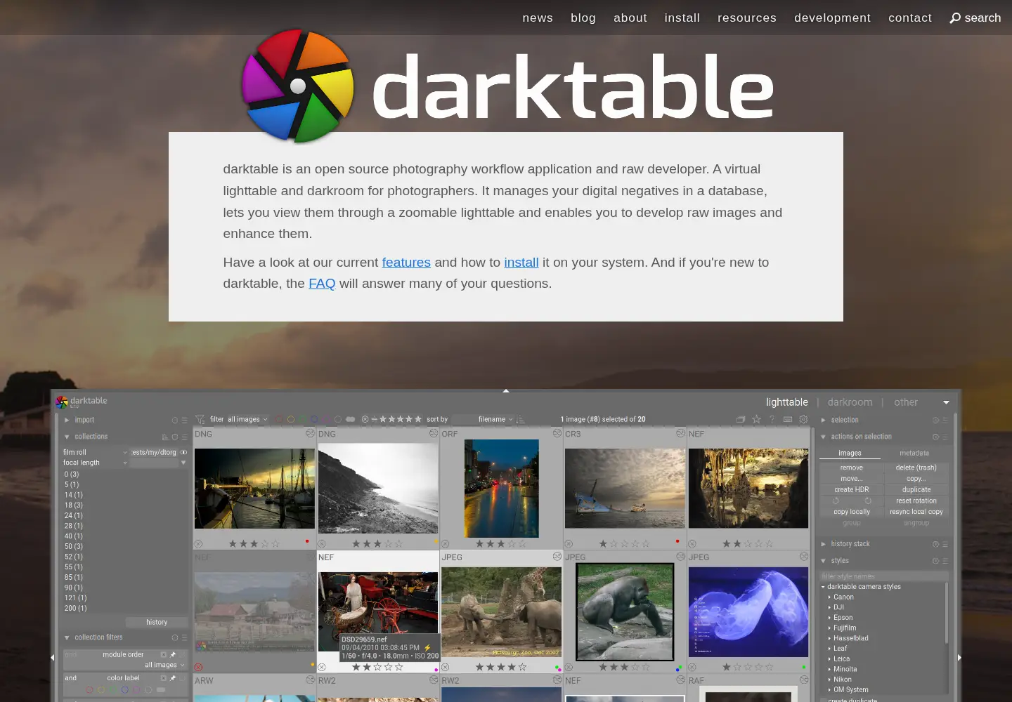Screenshot of darktable.org