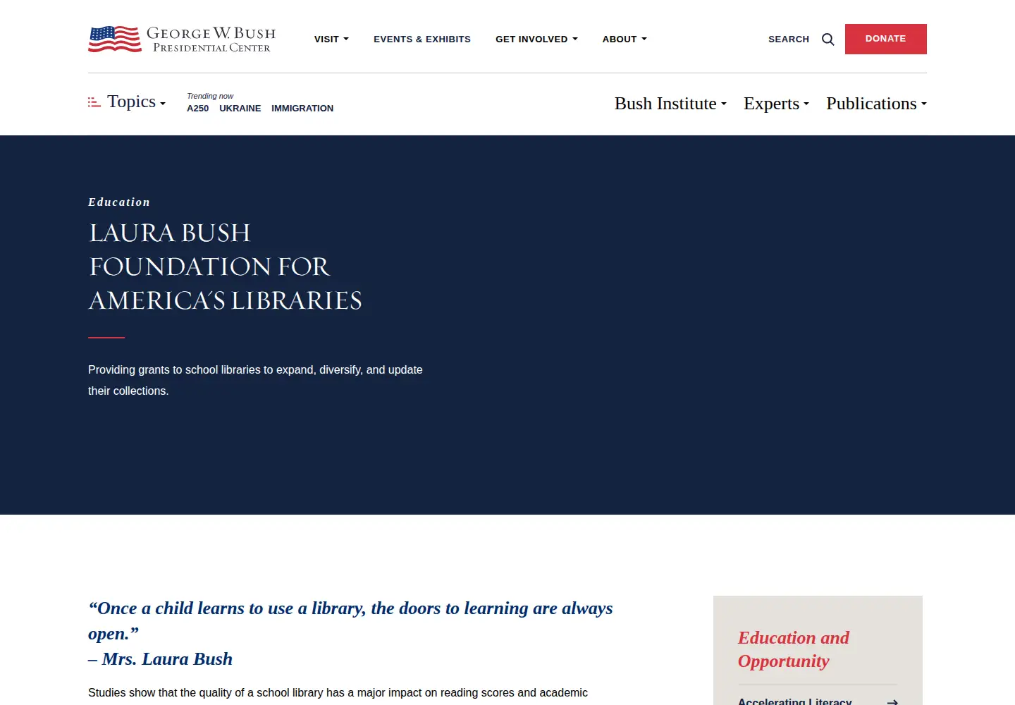 Screenshot of laurabushfoundation.org