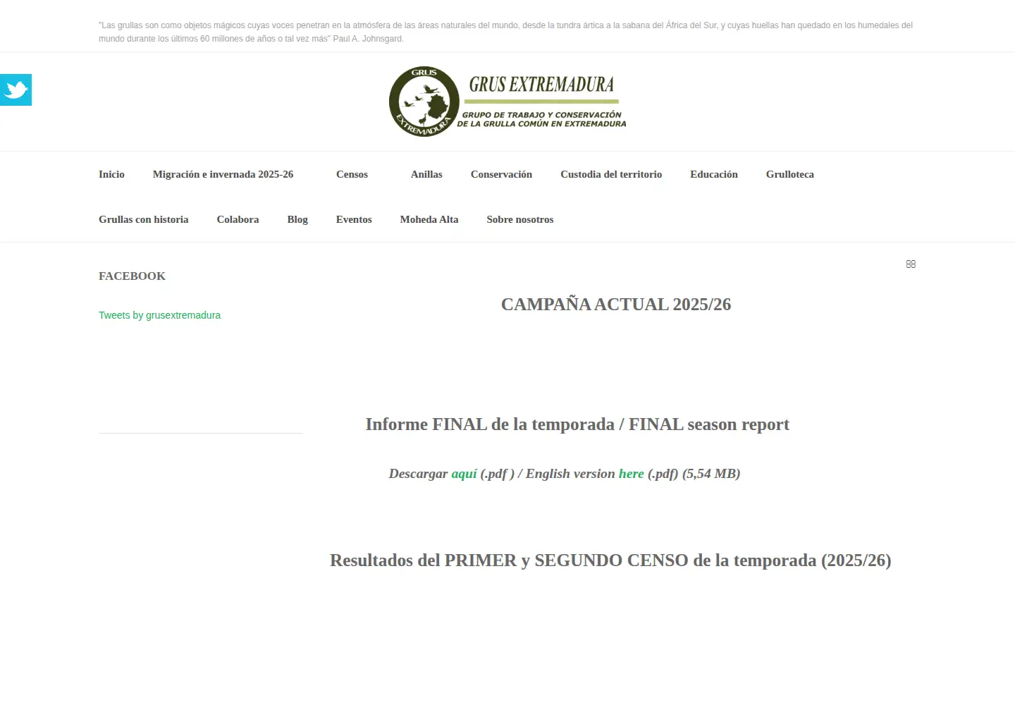 Captured homepage of grusextremadura.org in the current scan