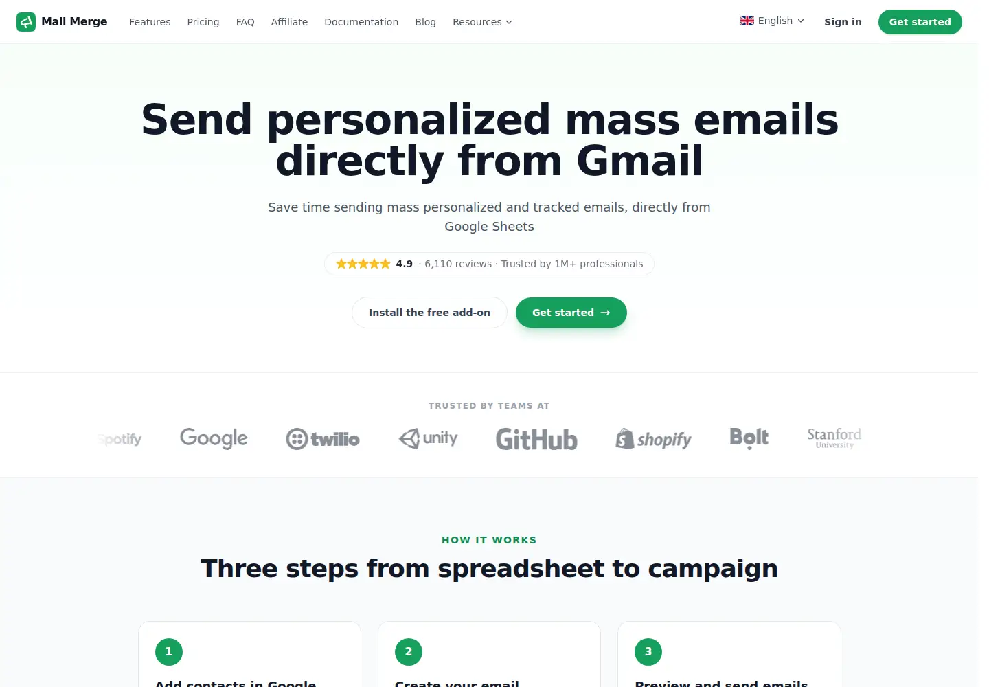Screenshot of merge.email