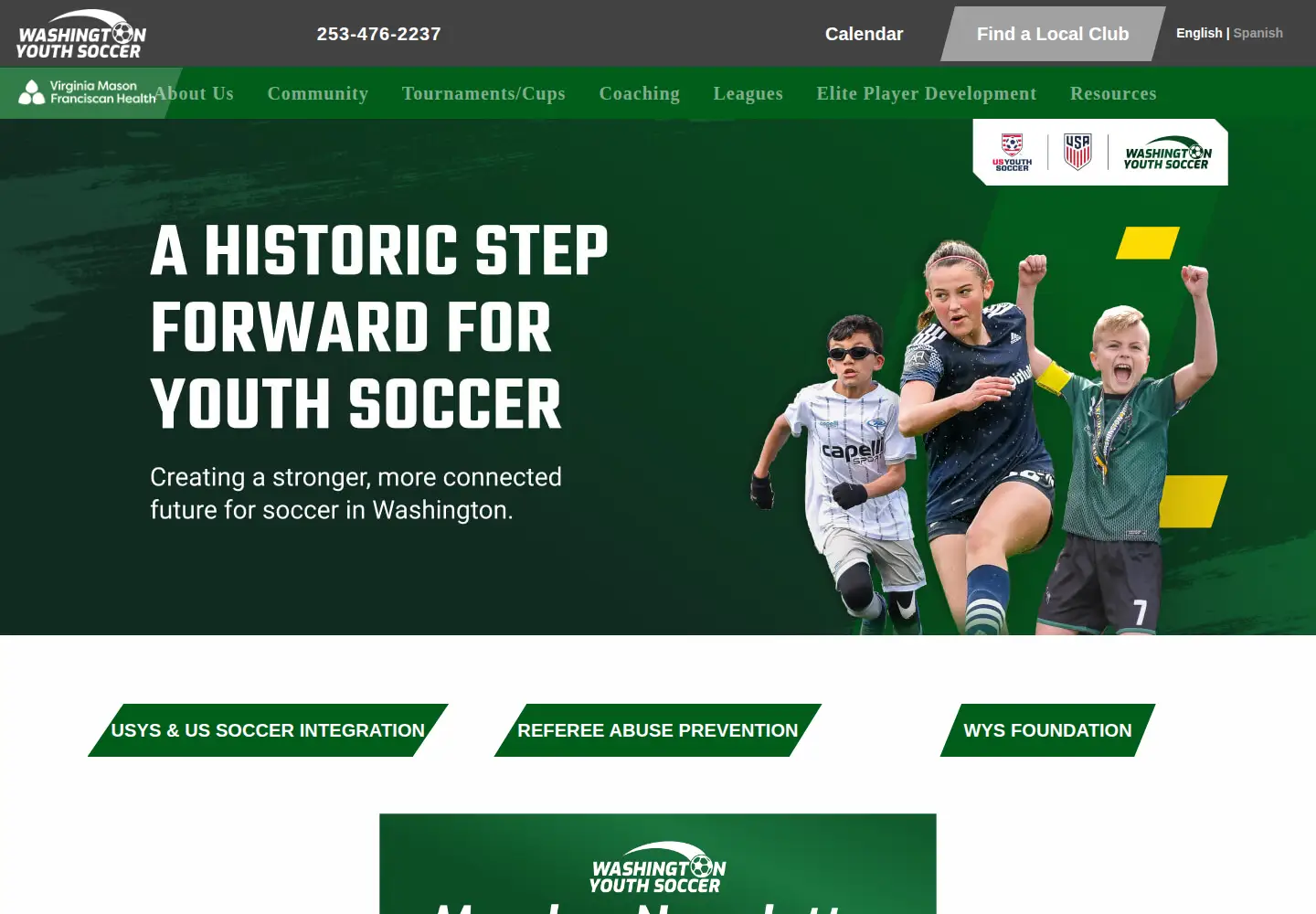 Captured homepage of washingtonyouthsoccer.org in the current scan