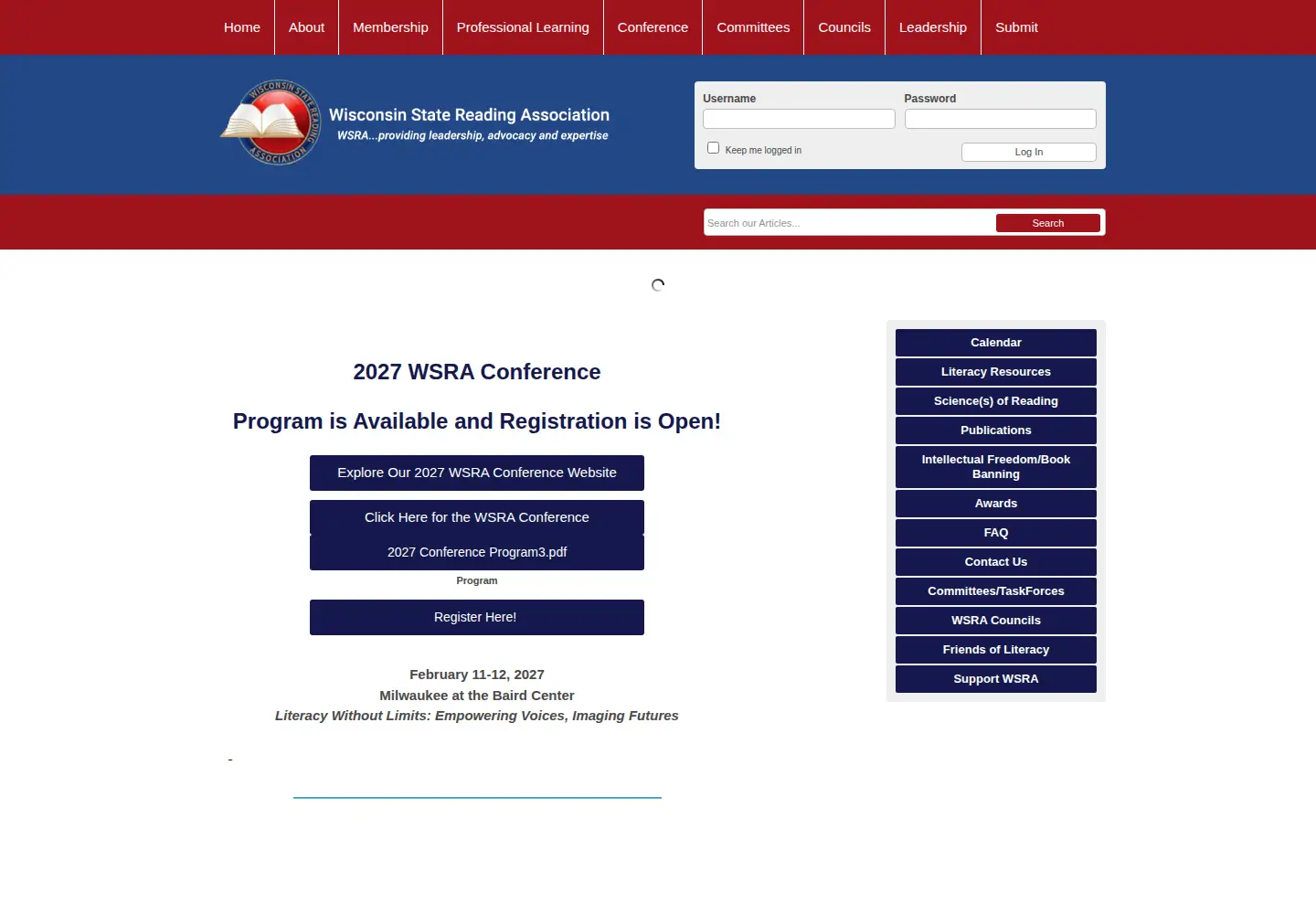 Screenshot of wsra.org