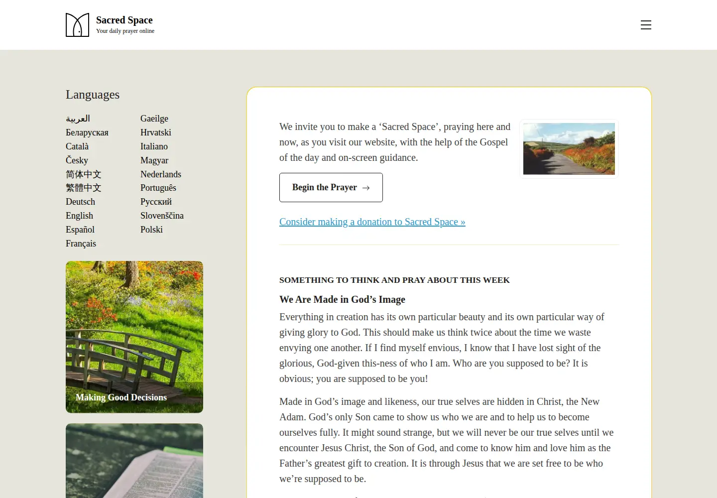 Screenshot of sacredspace.com