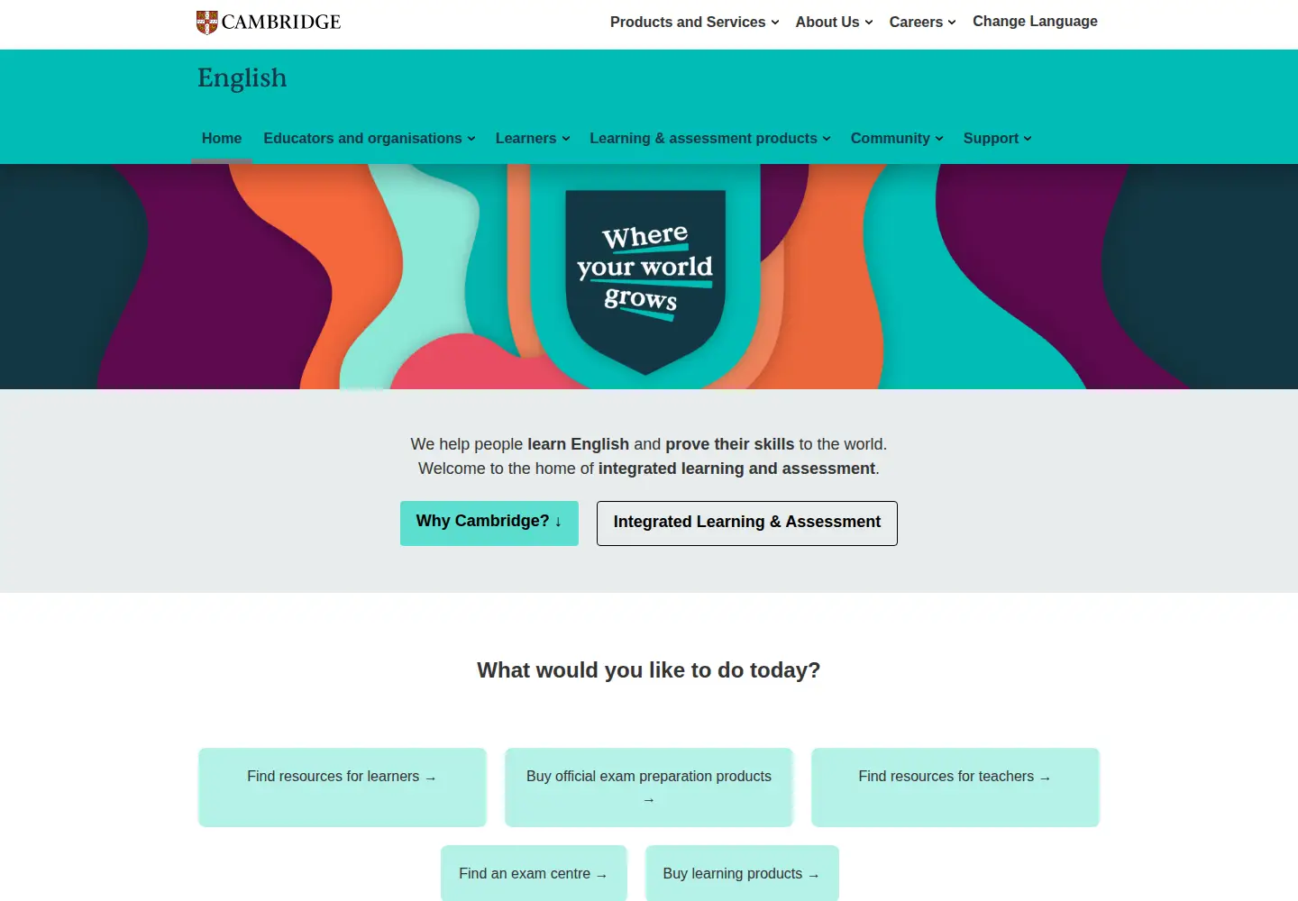Screenshot of cambridgeenglish.org