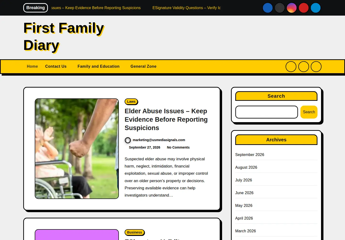 Screenshot of firstfamilydiary.com