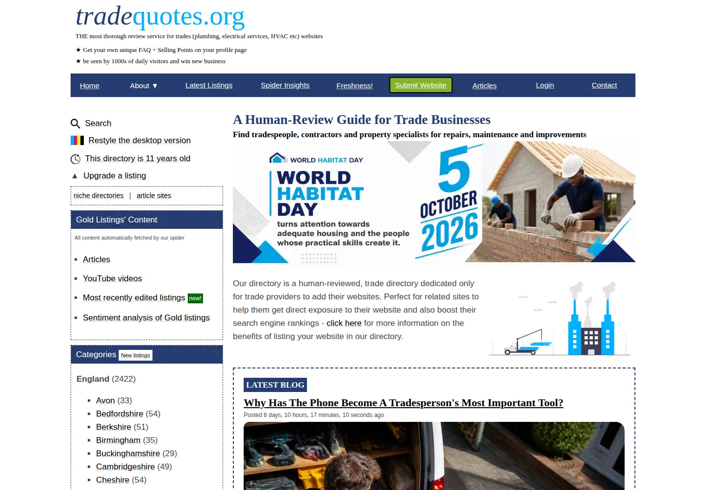 Captured homepage of tradequotes.org in the current scan