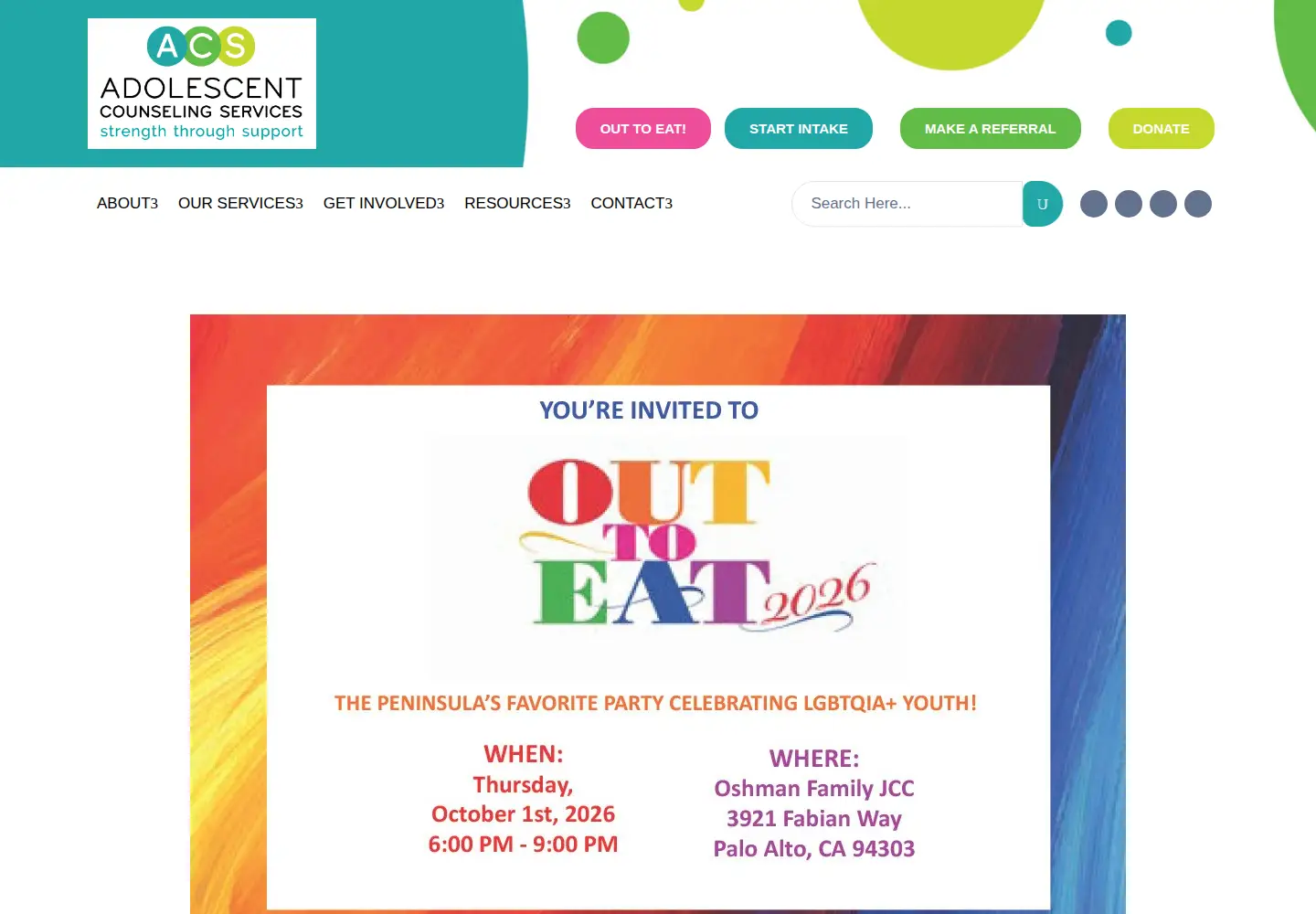 Captured homepage of acs-teens.org in the current scan