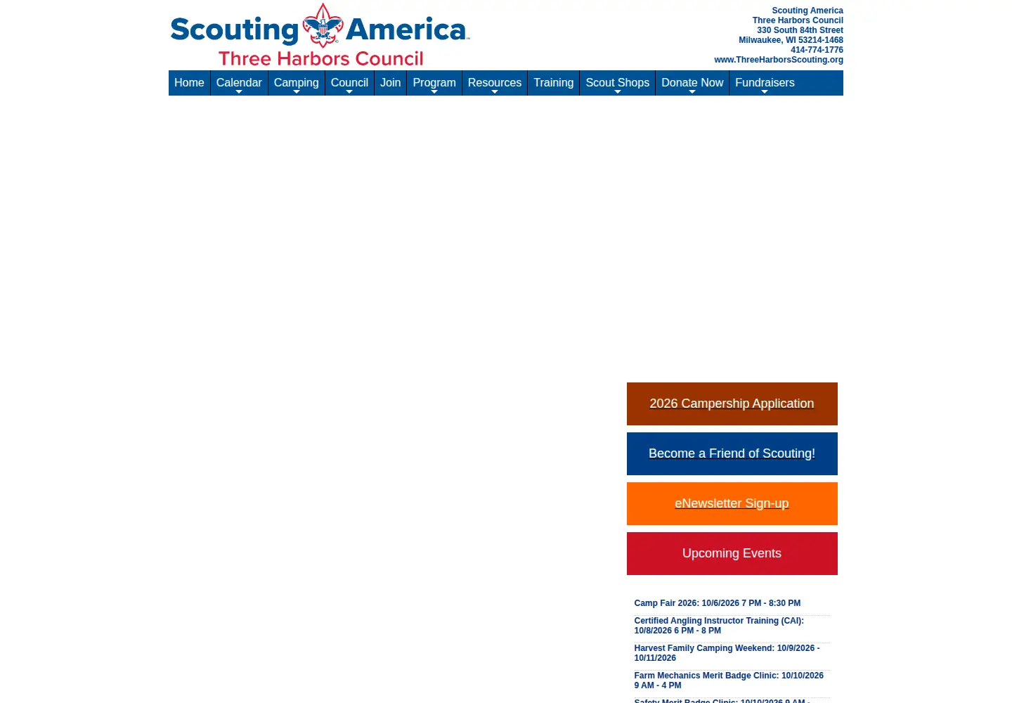 Screenshot of threeharborsscouting.org