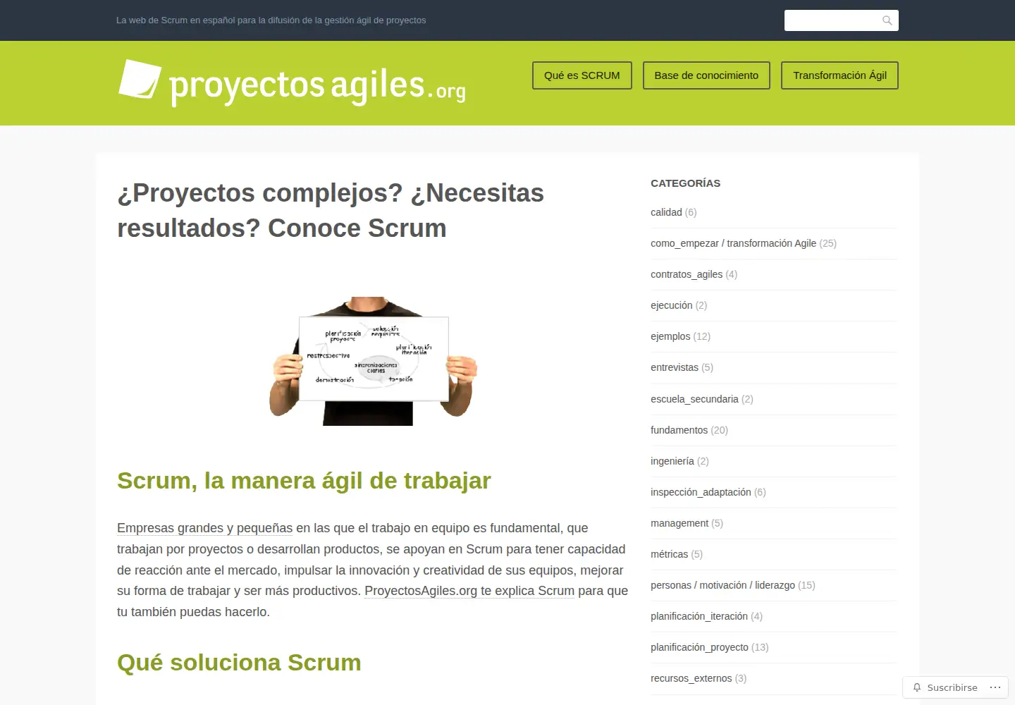 Captured homepage of proyectosagiles.org in the current scan