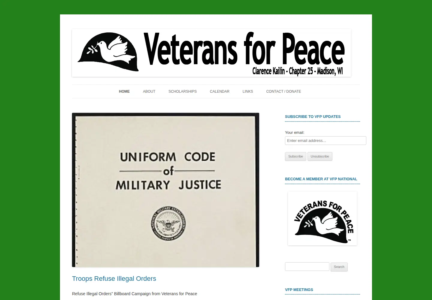 Captured homepage of madisonvfp.org in the current scan