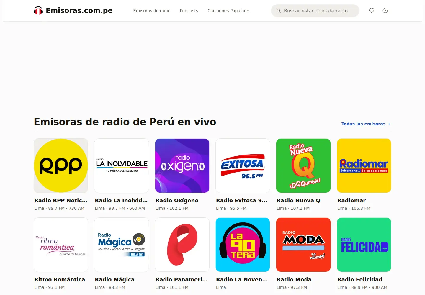 Screenshot of emisoras.com.pe