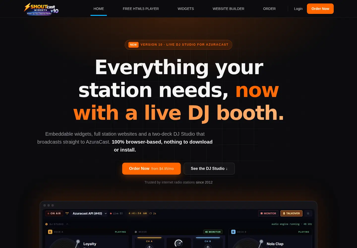Screenshot of shoutcastwidgets.com
