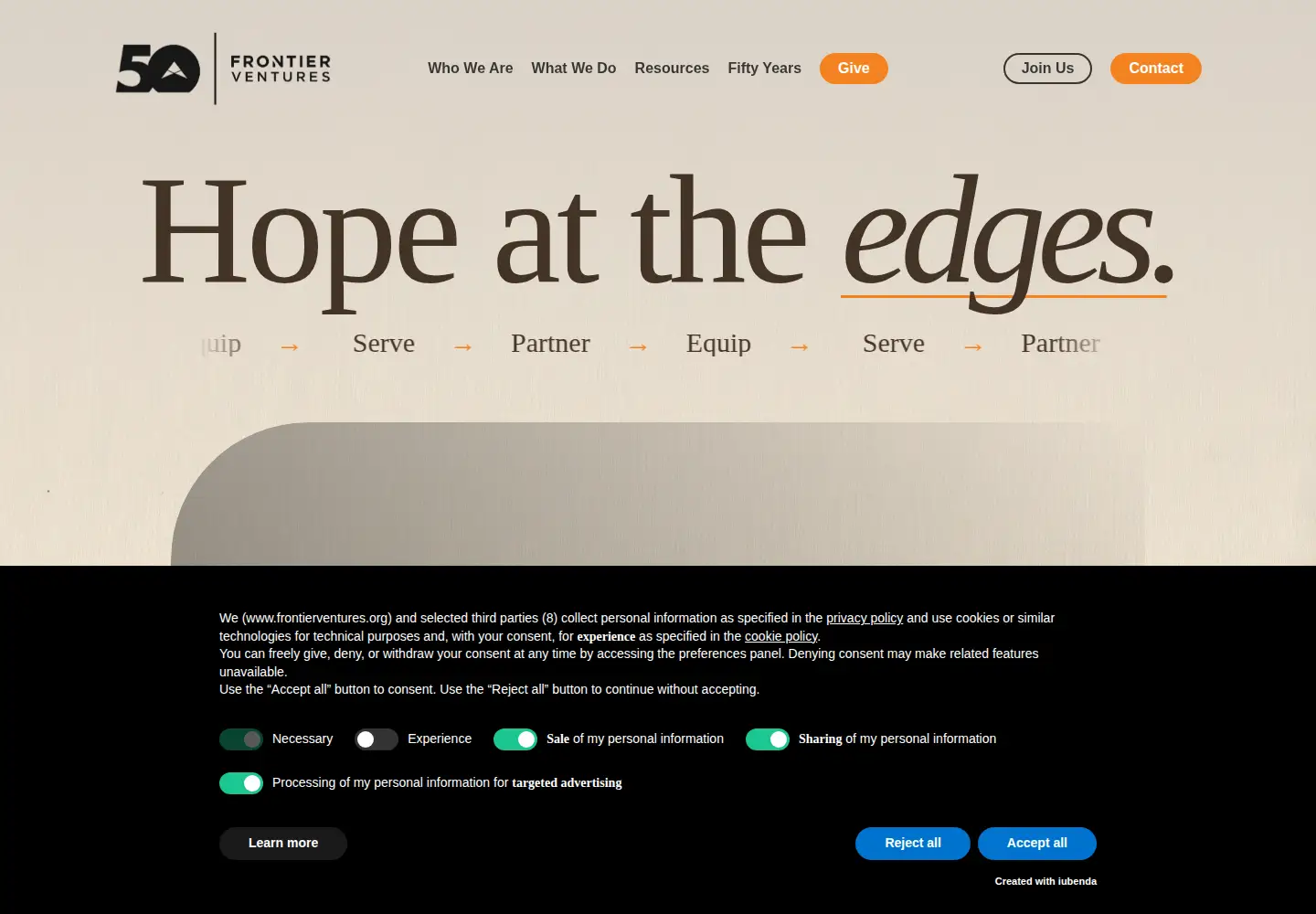 Captured homepage of frontierventures.org in the current scan