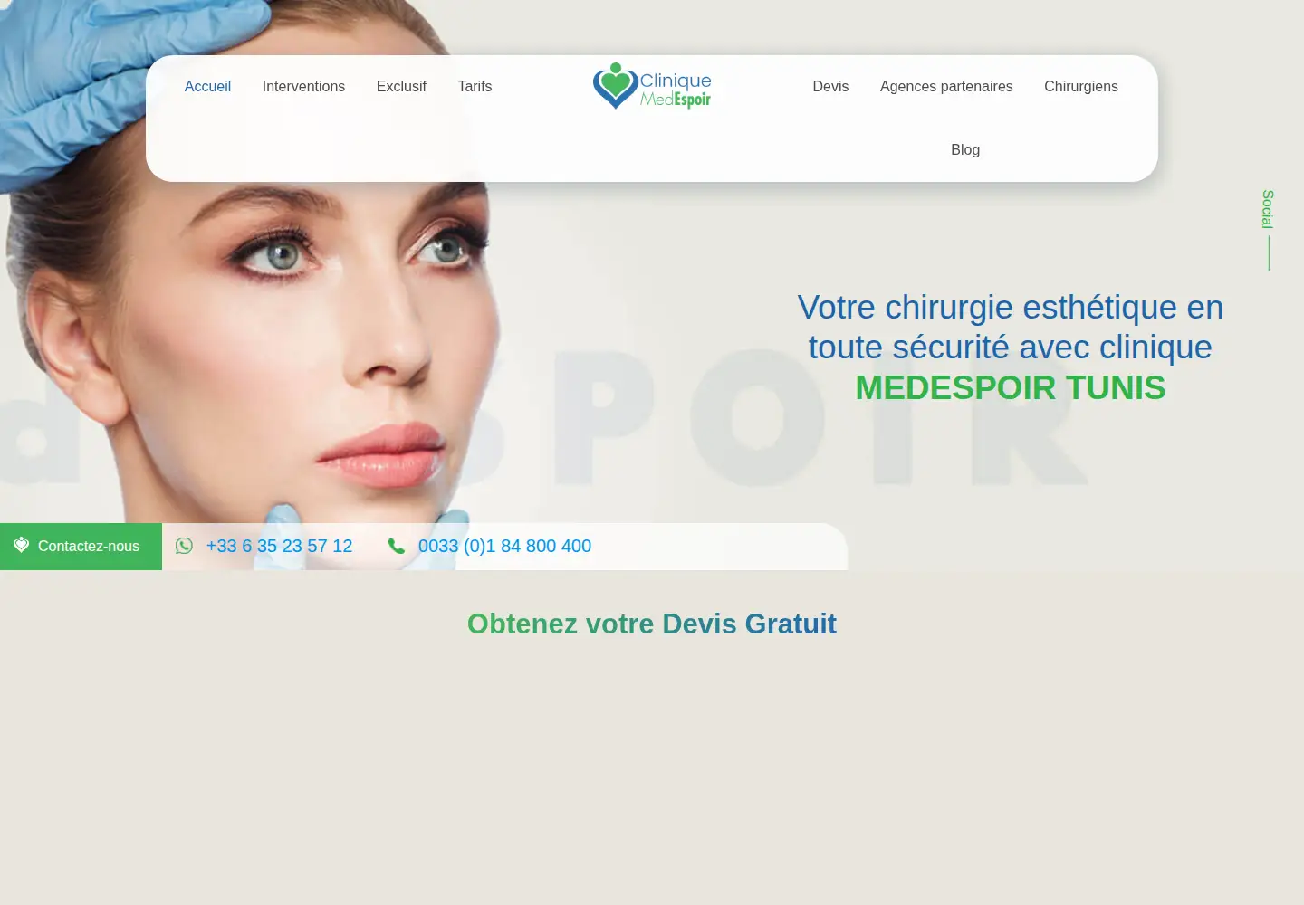 Captured homepage of clinique-medespoir-tunisie.com in the current scan