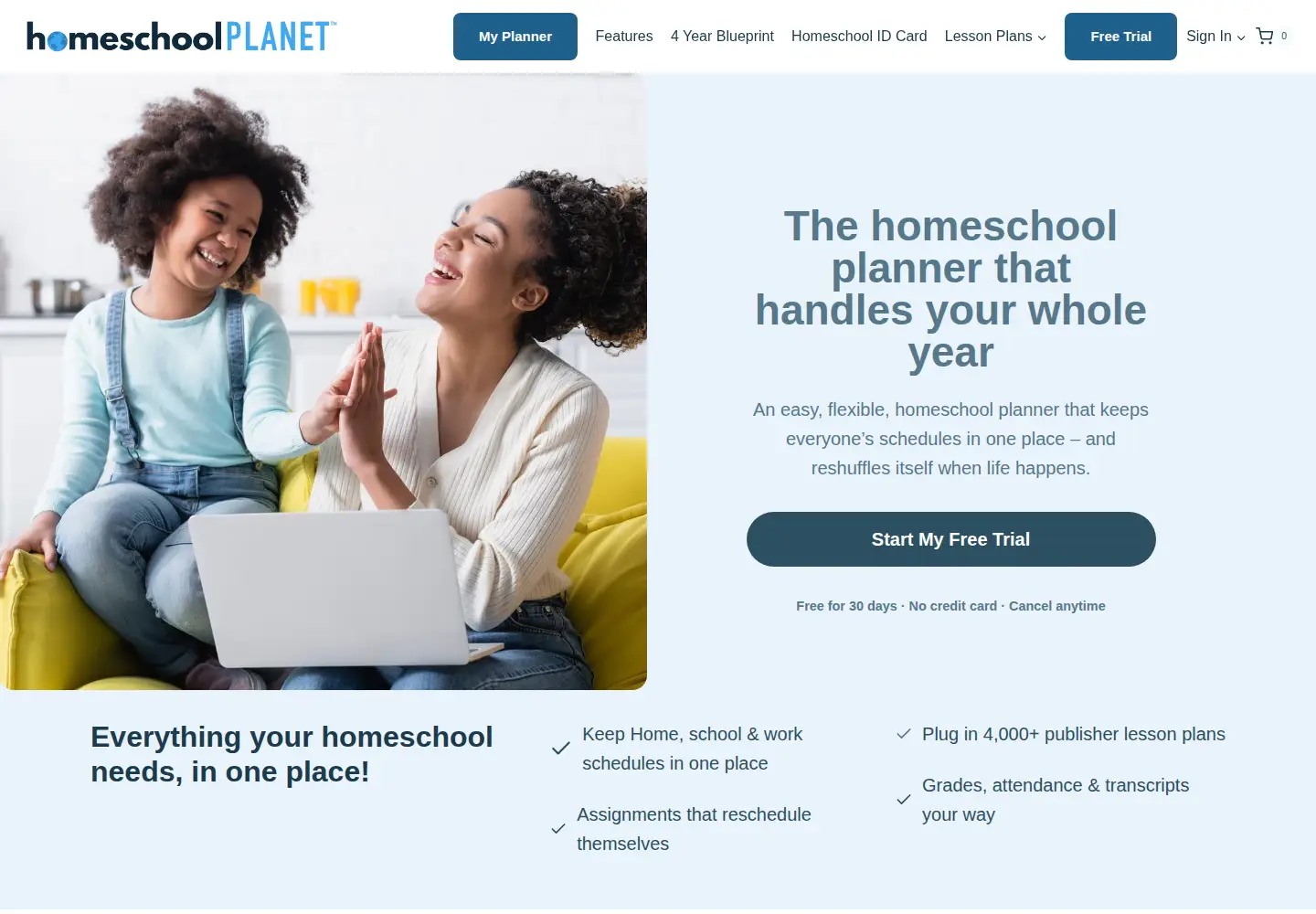 Captured homepage of homeschoolplanet.com in the current scan