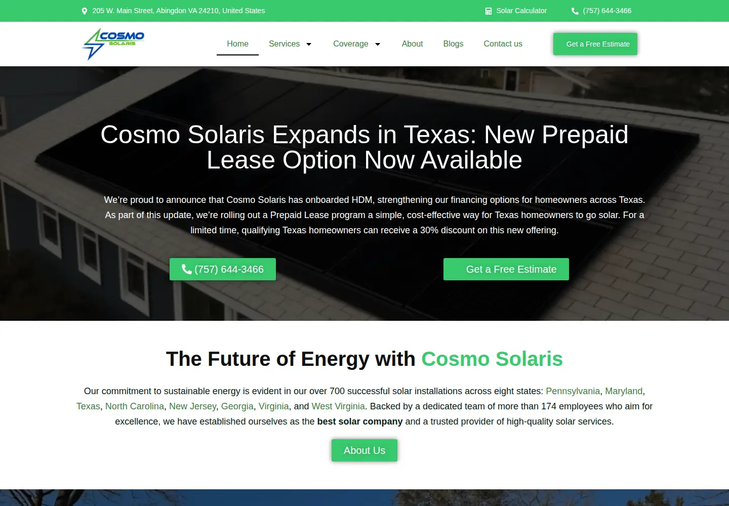 Captured homepage of cosmosolaris.com in the current scan