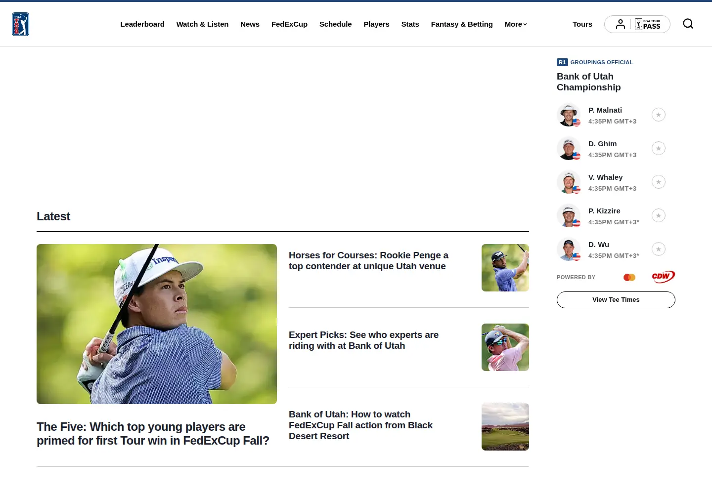 Screenshot of pgatour.com