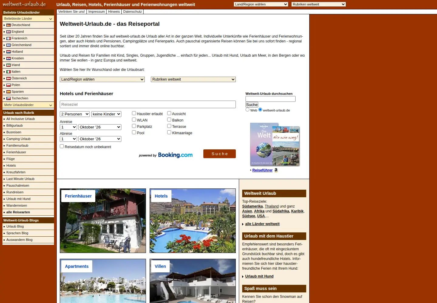 Captured homepage of weltweit-urlaub.de in the current scan