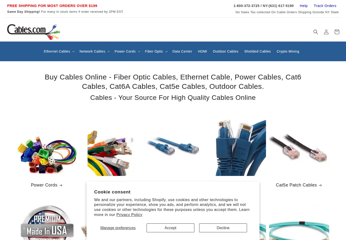 Captured homepage of cables.com in the current scan