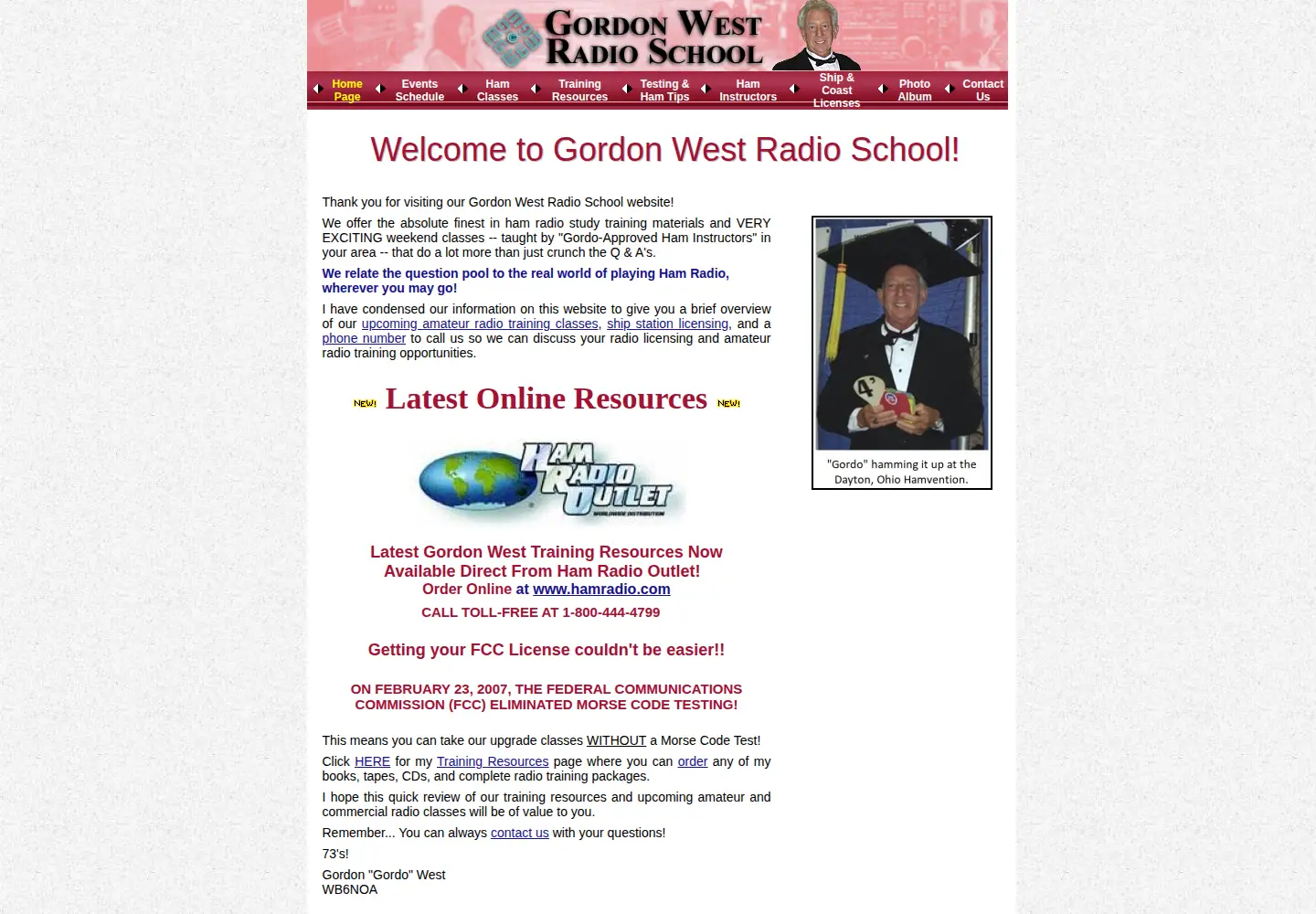 Captured homepage of gordonwestradioschool.com in the current scan