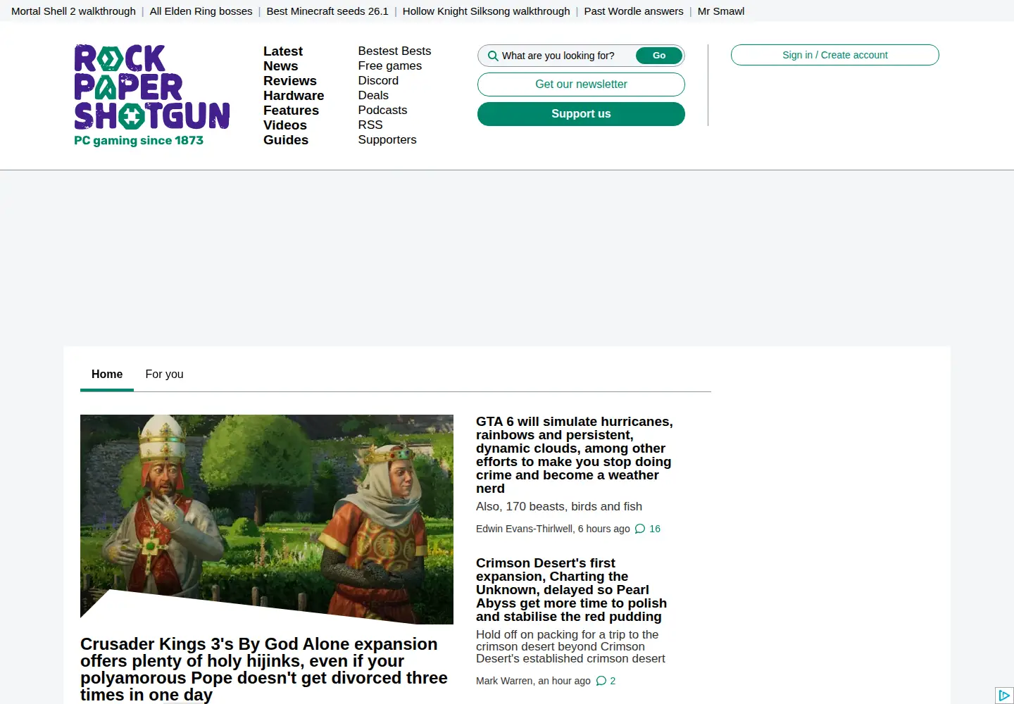 Screenshot of rockpapershotgun.com