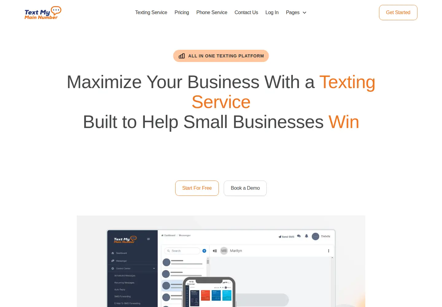 Screenshot of textmymainnumber.com