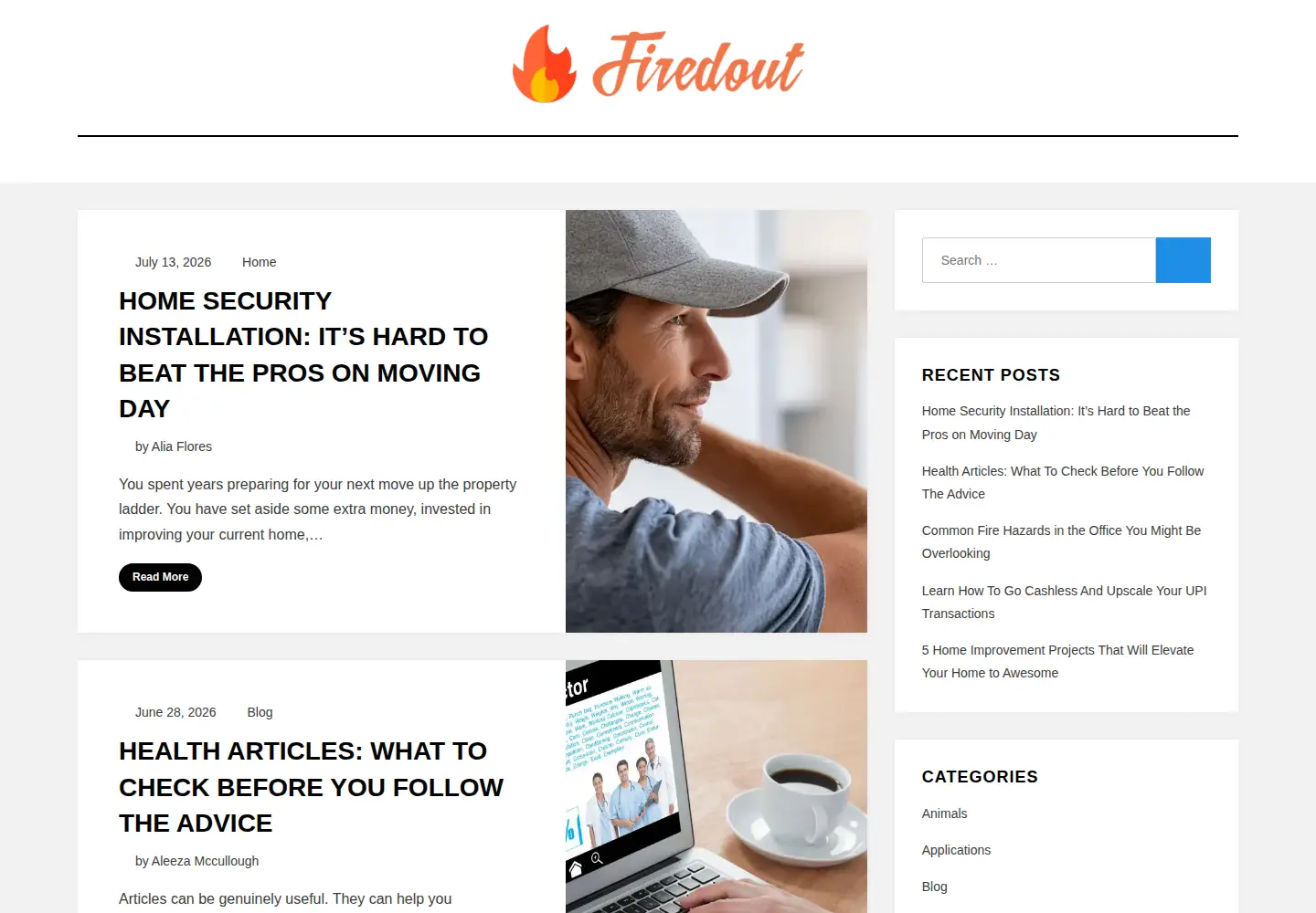 Captured homepage of firedout.com in the current scan
