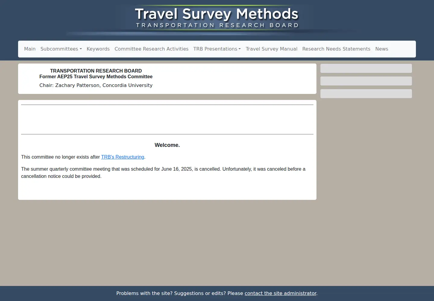 Captured homepage of travelsurveymethods.org in the current scan