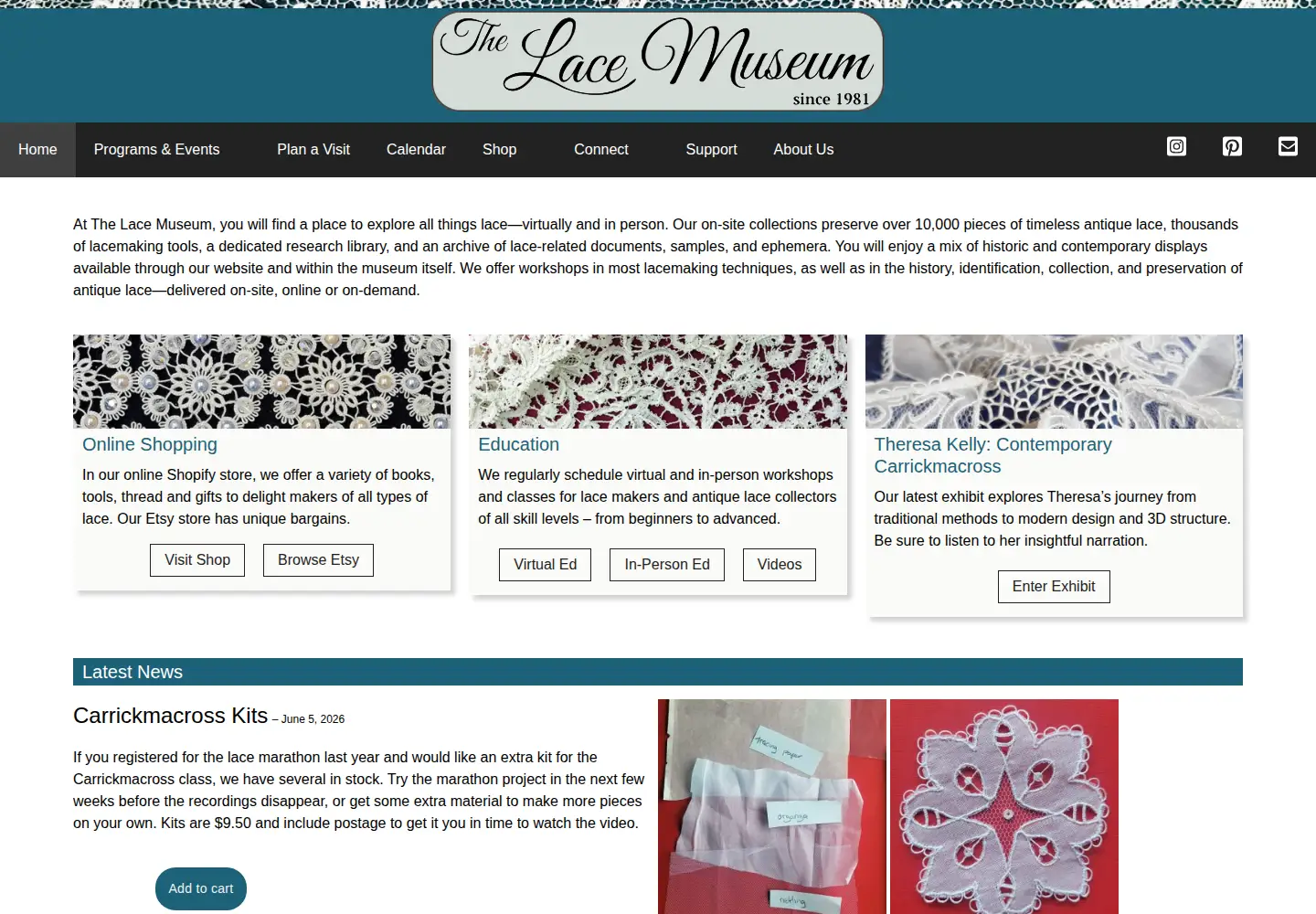 Captured homepage of thelacemuseum.org in the current scan