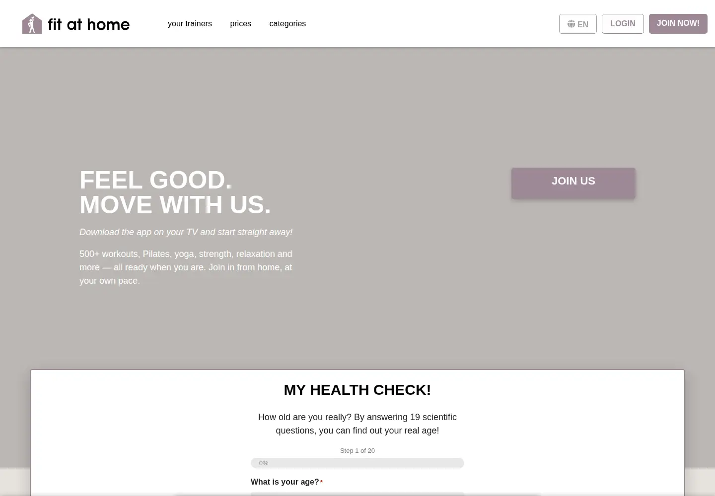 Captured homepage of fitathome.com in the current scan