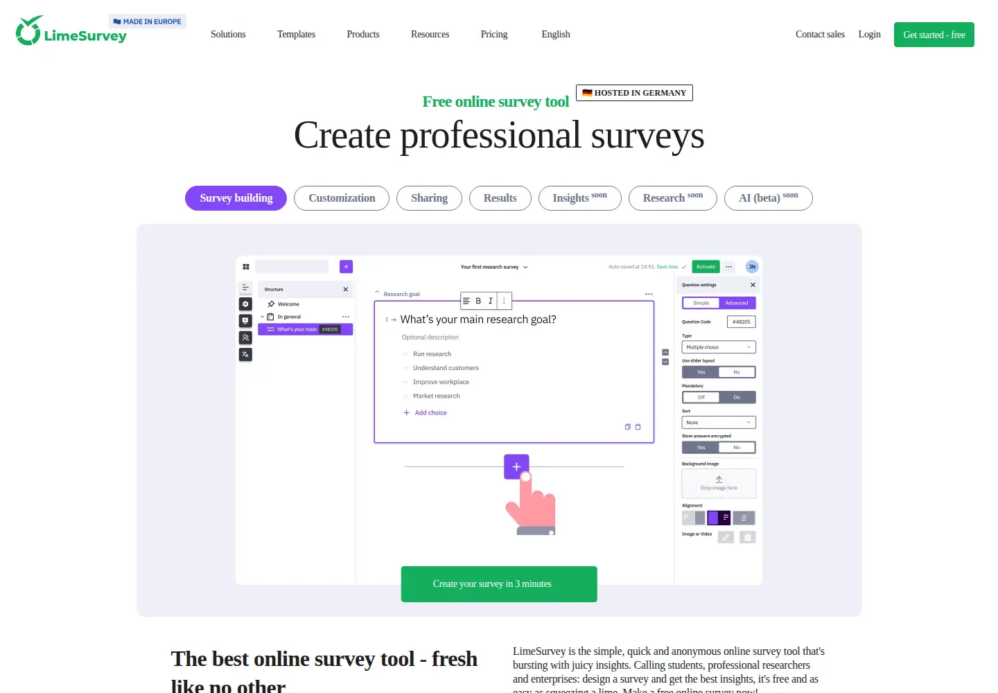 Screenshot of limesurvey.org