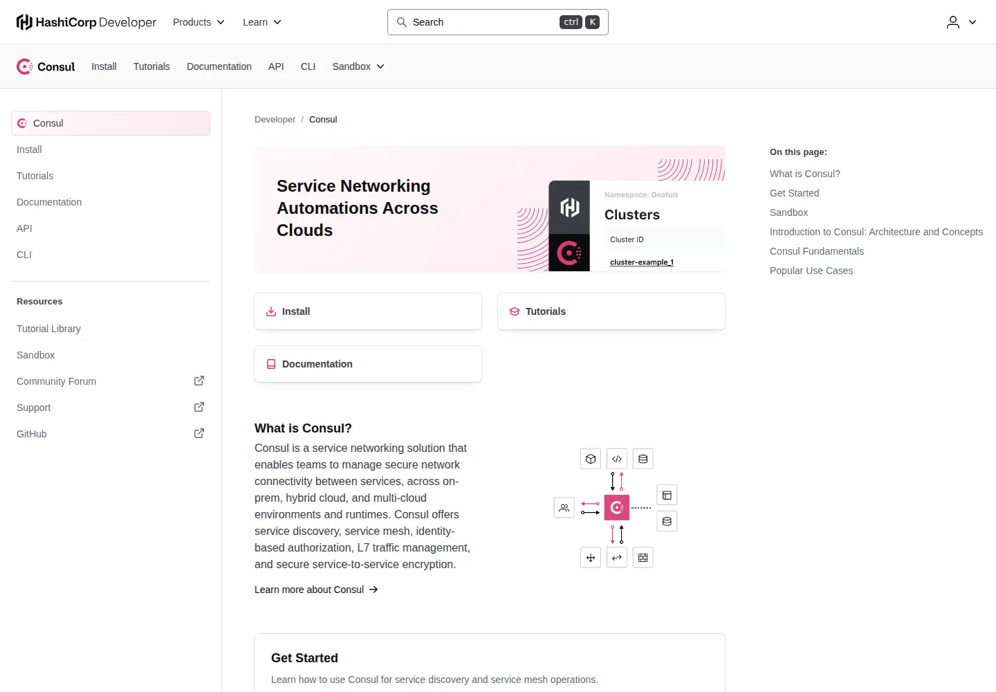 Screenshot of consul.io