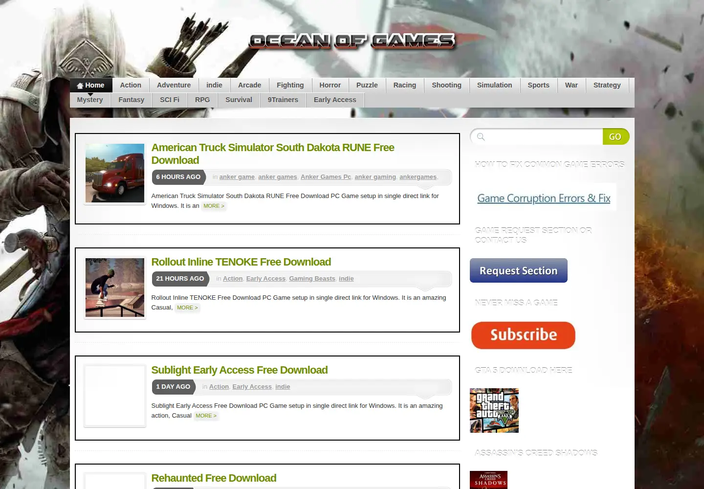 Captured homepage of trancenet.org in the current scan