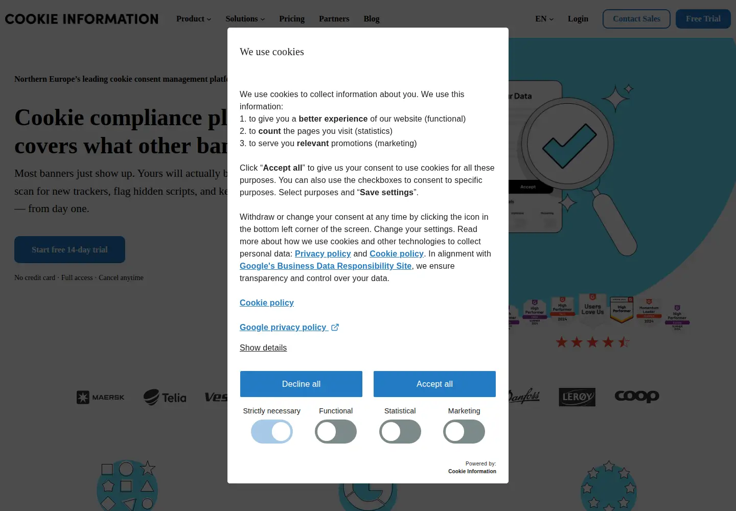 Screenshot of cookieinformation.com