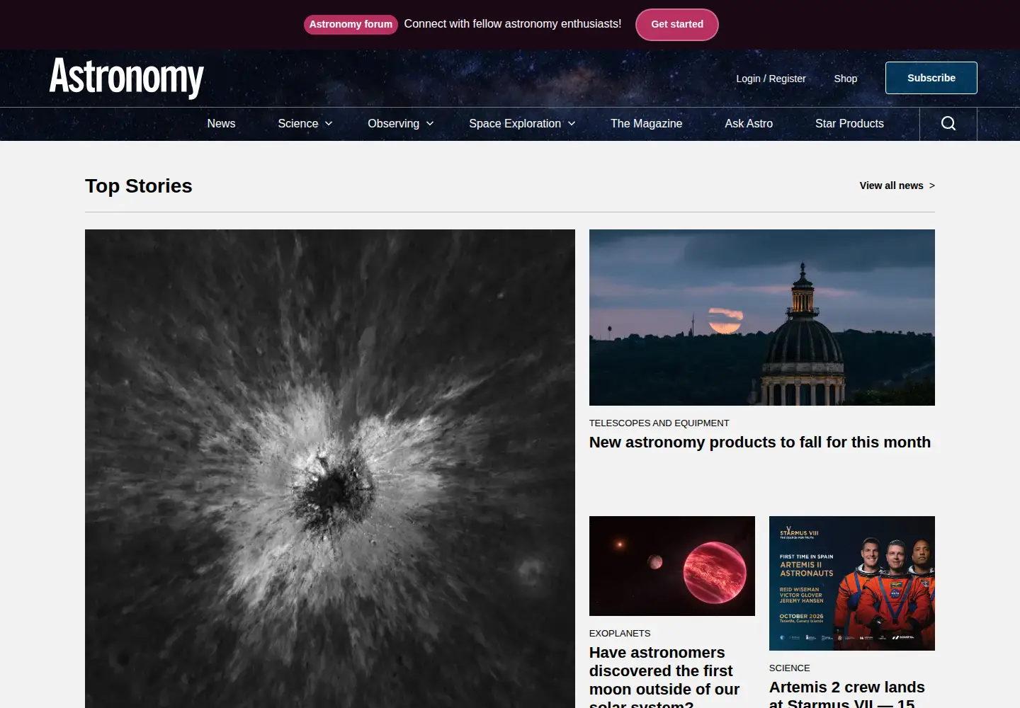 Screenshot of astronomy.com