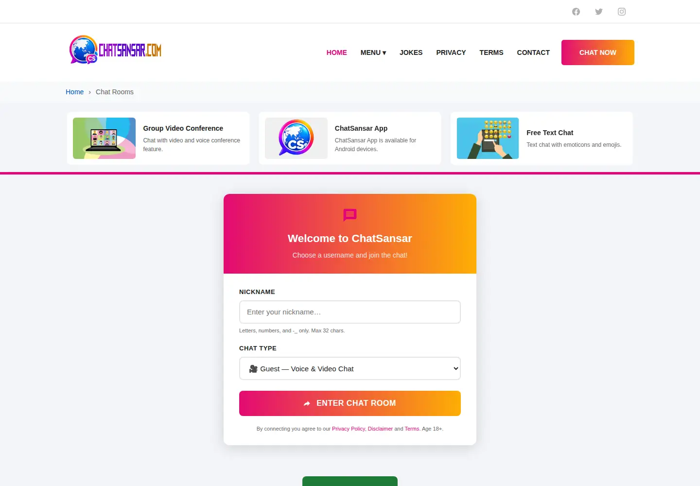Screenshot of chatsansar.com