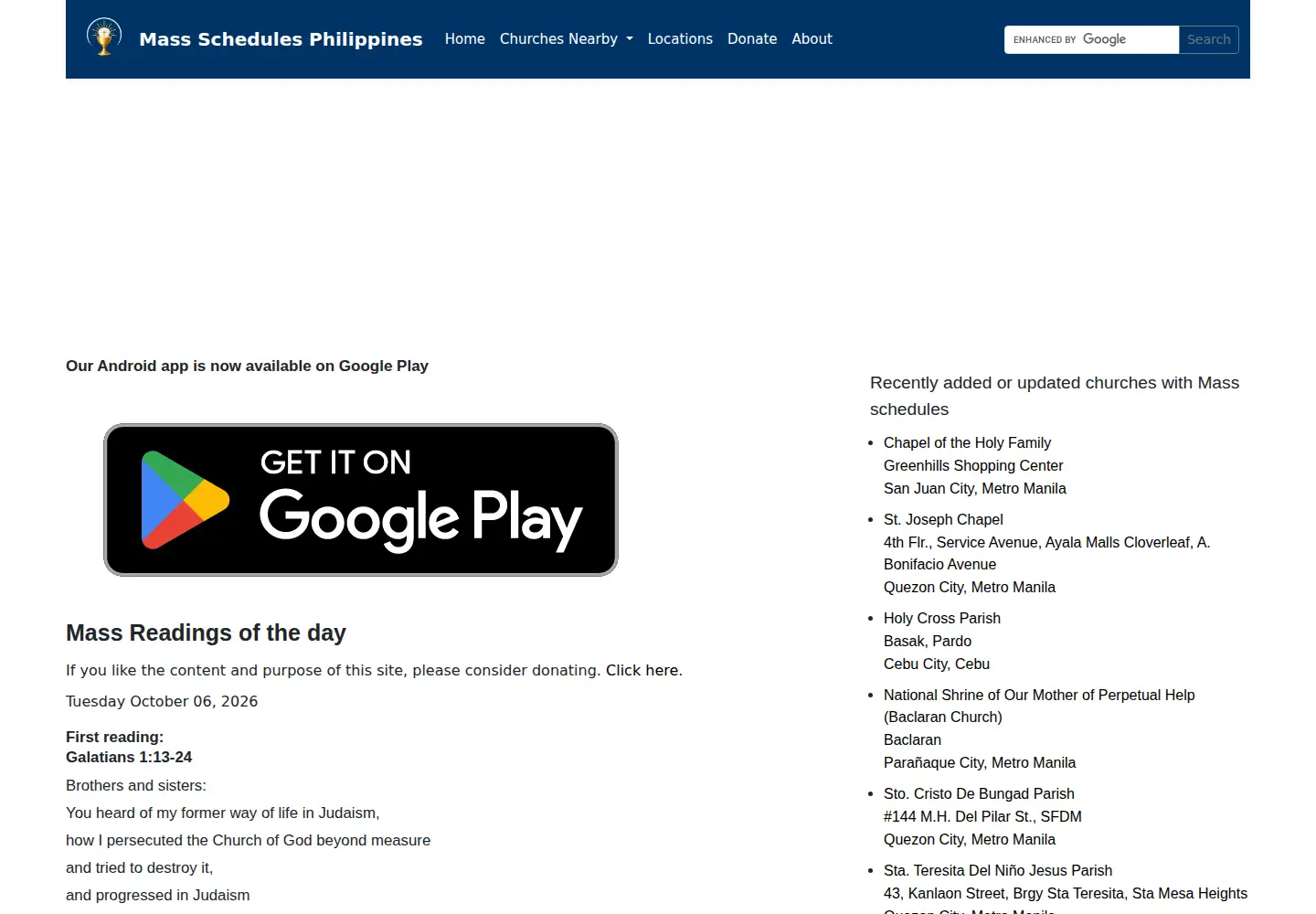 Screenshot of mass-schedules.com