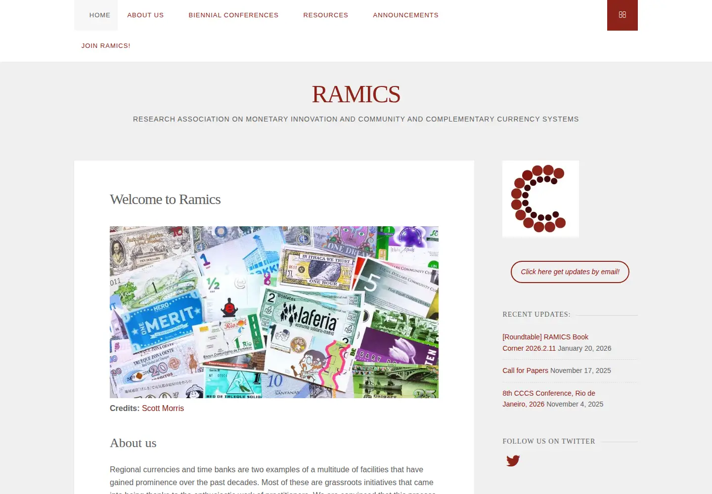 Captured homepage of ramics.org in the current scan