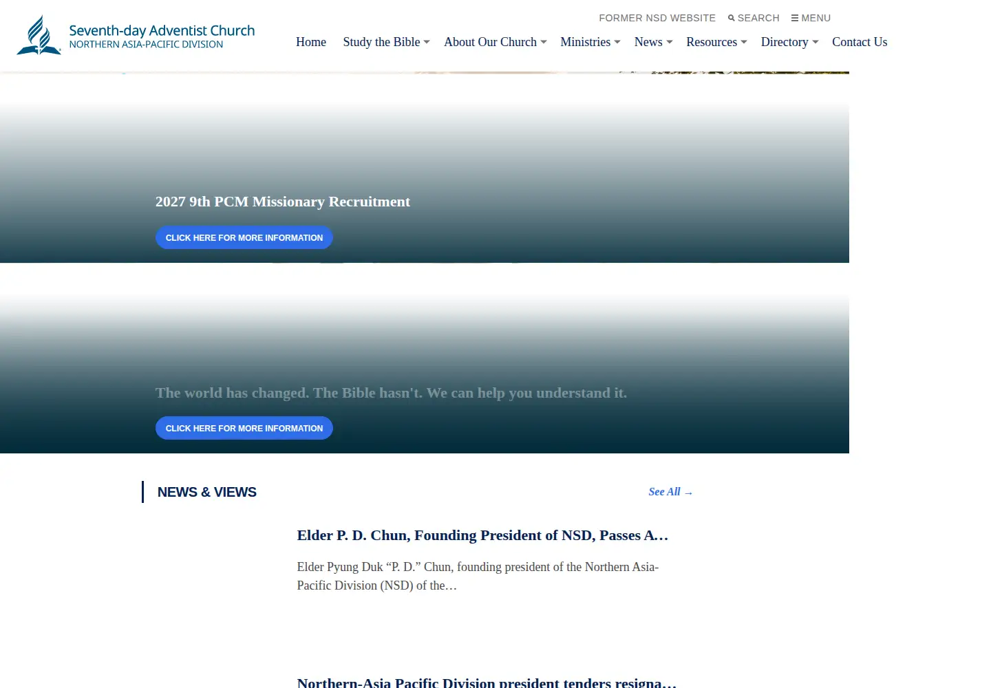 Captured homepage of nsdadventist.org in the current scan