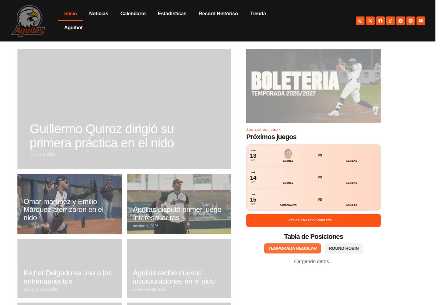 Captured homepage of aguilas.com in the current scan