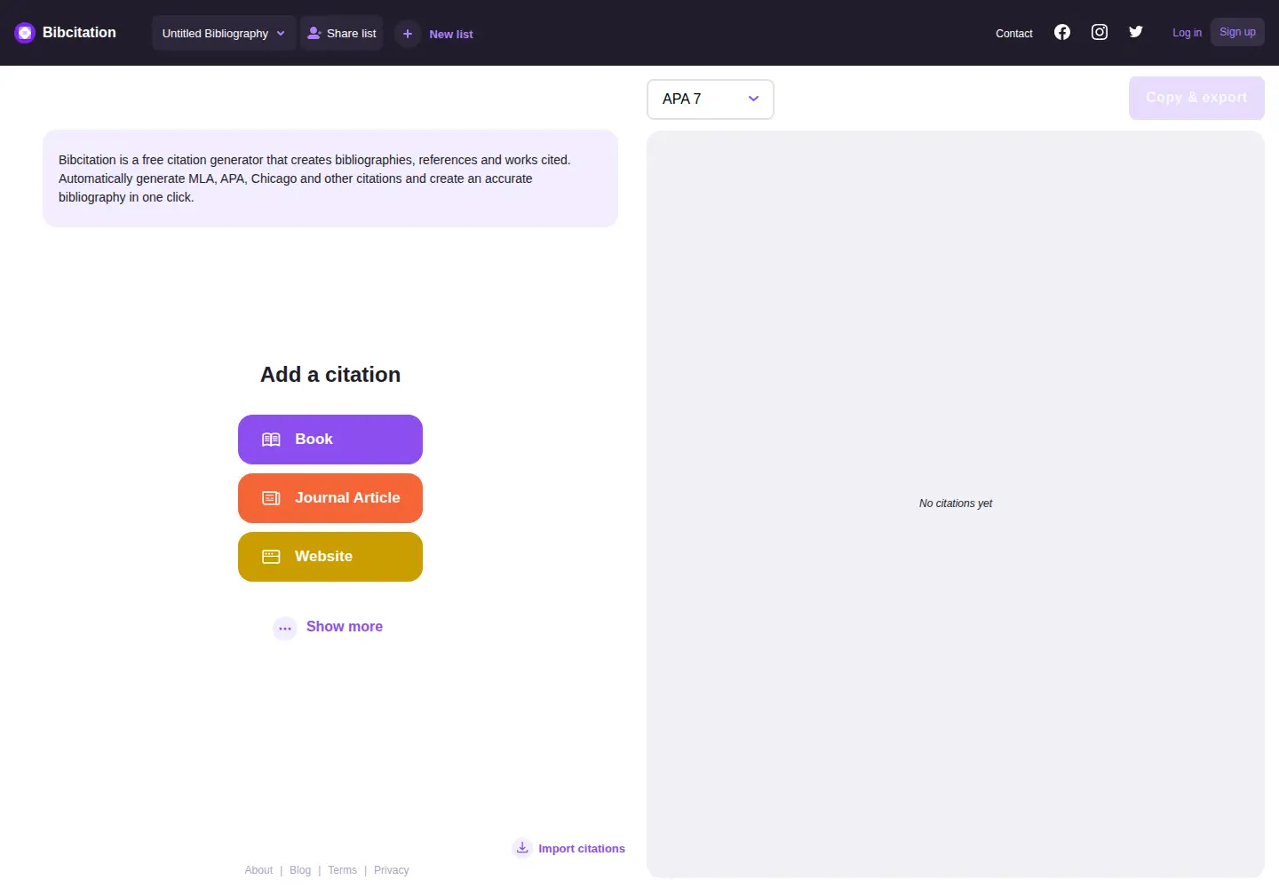 Screenshot of bibcitation.com