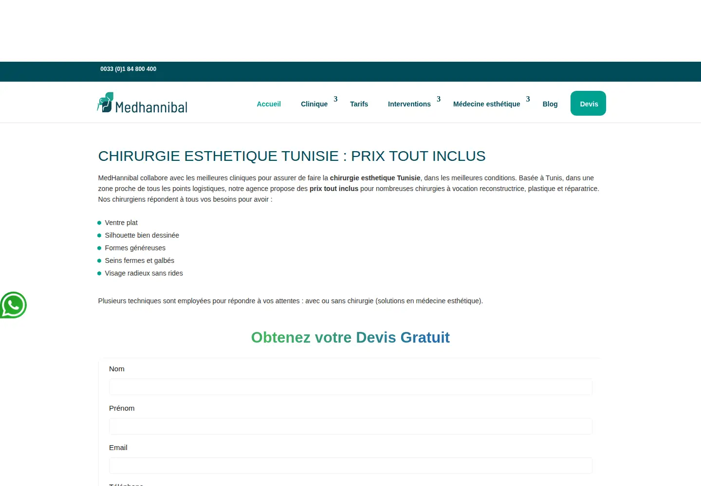 Screenshot of clinique-hannibal-tunisie.fr
