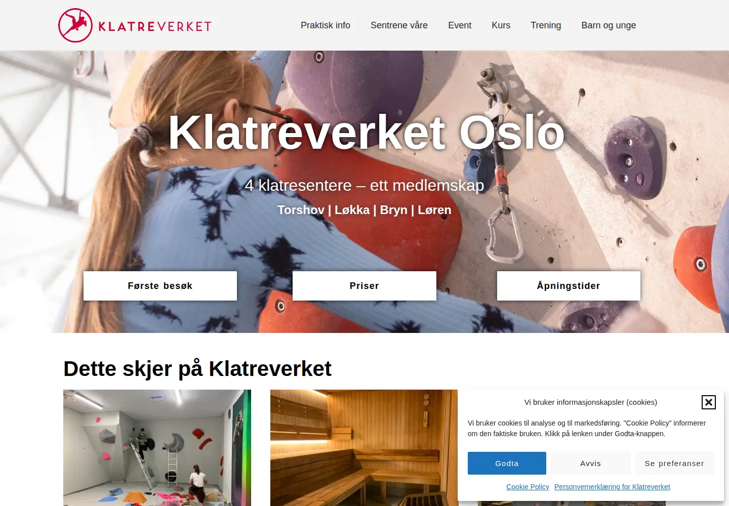 Captured homepage of klatreverket.no in the current scan
