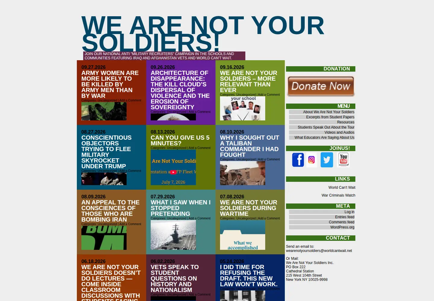 Captured homepage of wearenotyoursoldiers.org in the current scan