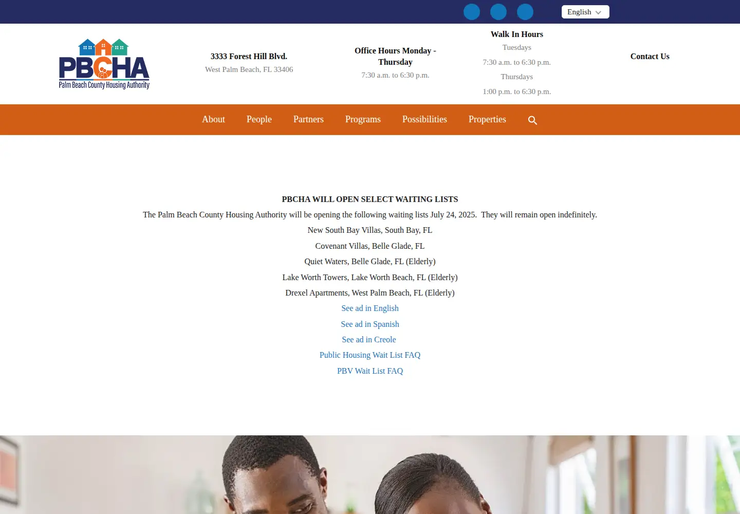 Captured homepage of pbchafl.org in the current scan