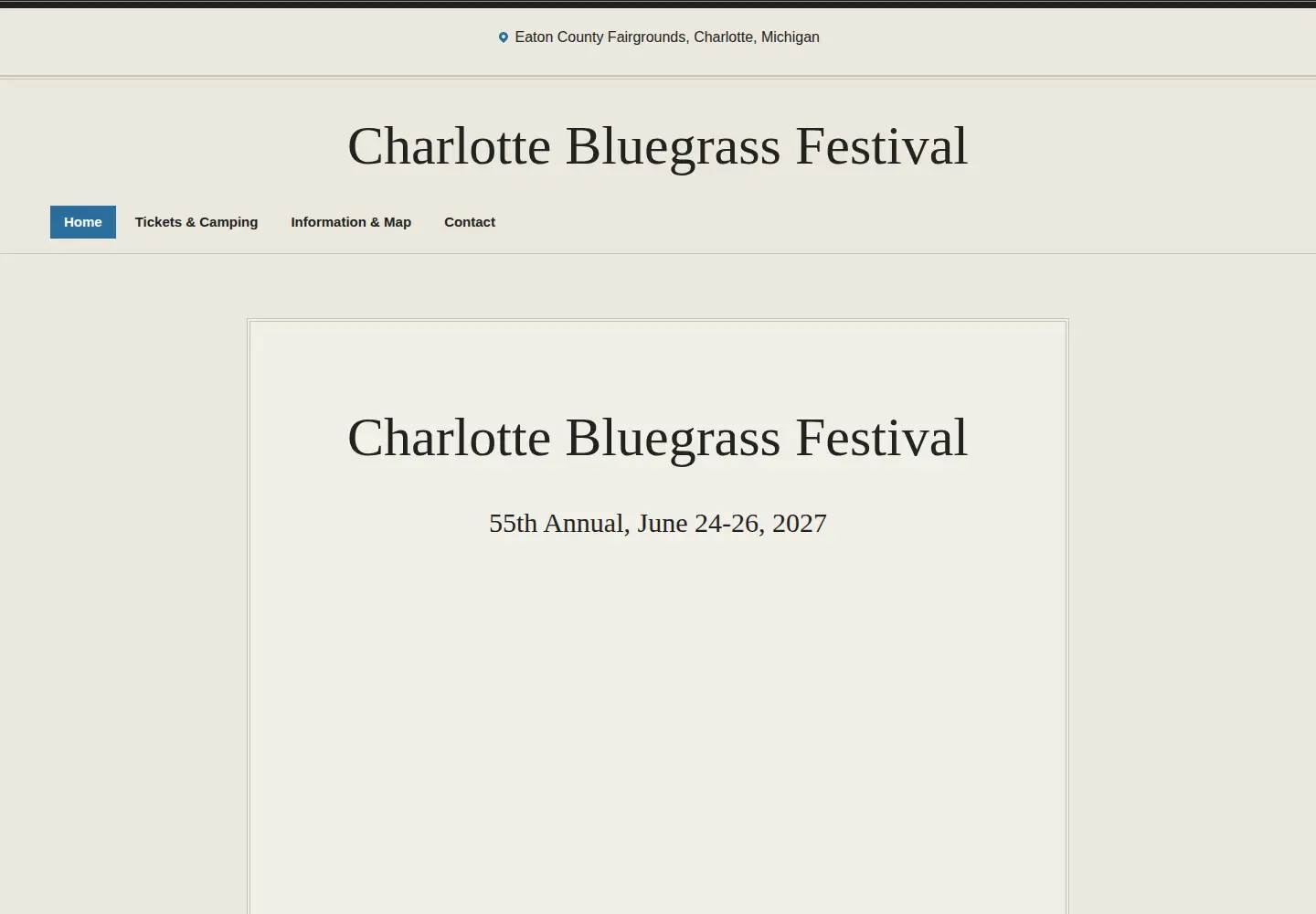 Screenshot of charlottebluegrassfestival.com