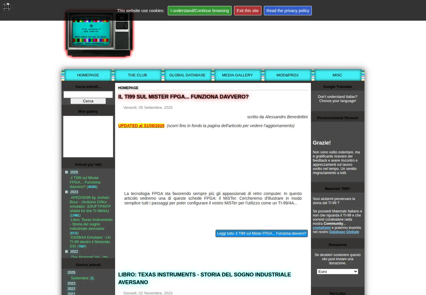Captured homepage of ti99iuc.it in the current scan